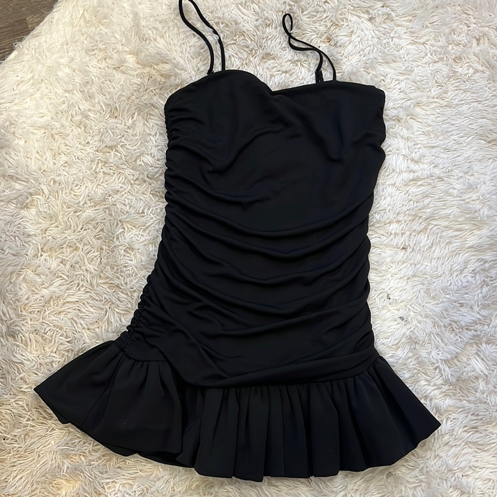 Black ruched mini dress